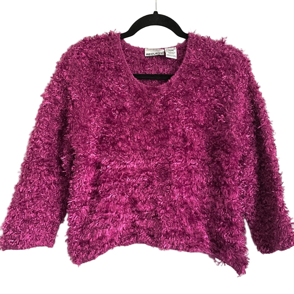 Vintage Y2K Magenta Purple Eyelash Textured Pullover Sweater - Medium - Picture 7 of 8